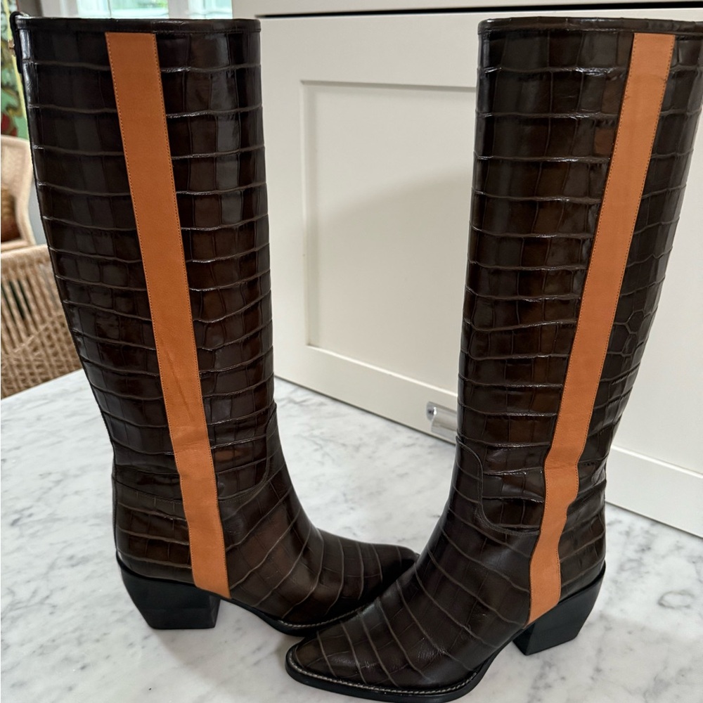 Rare Chloe Brown and Tan stripe Heeled Boots